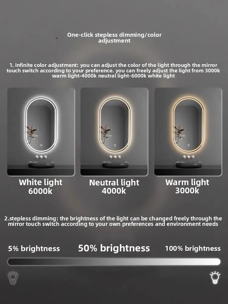 Oval Smart Mirror Defogging Bathroom Mirror with Light Led Vanity Mirror Wall Hanging Full Body Mirror Shower Mirror Spiegel