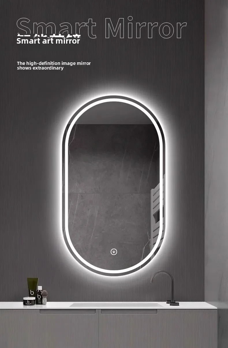 Oval Smart Mirror Defogging Bathroom Mirror with Light Led Vanity Mirror Wall Hanging Full Body Mirror Shower Mirror Spiegel