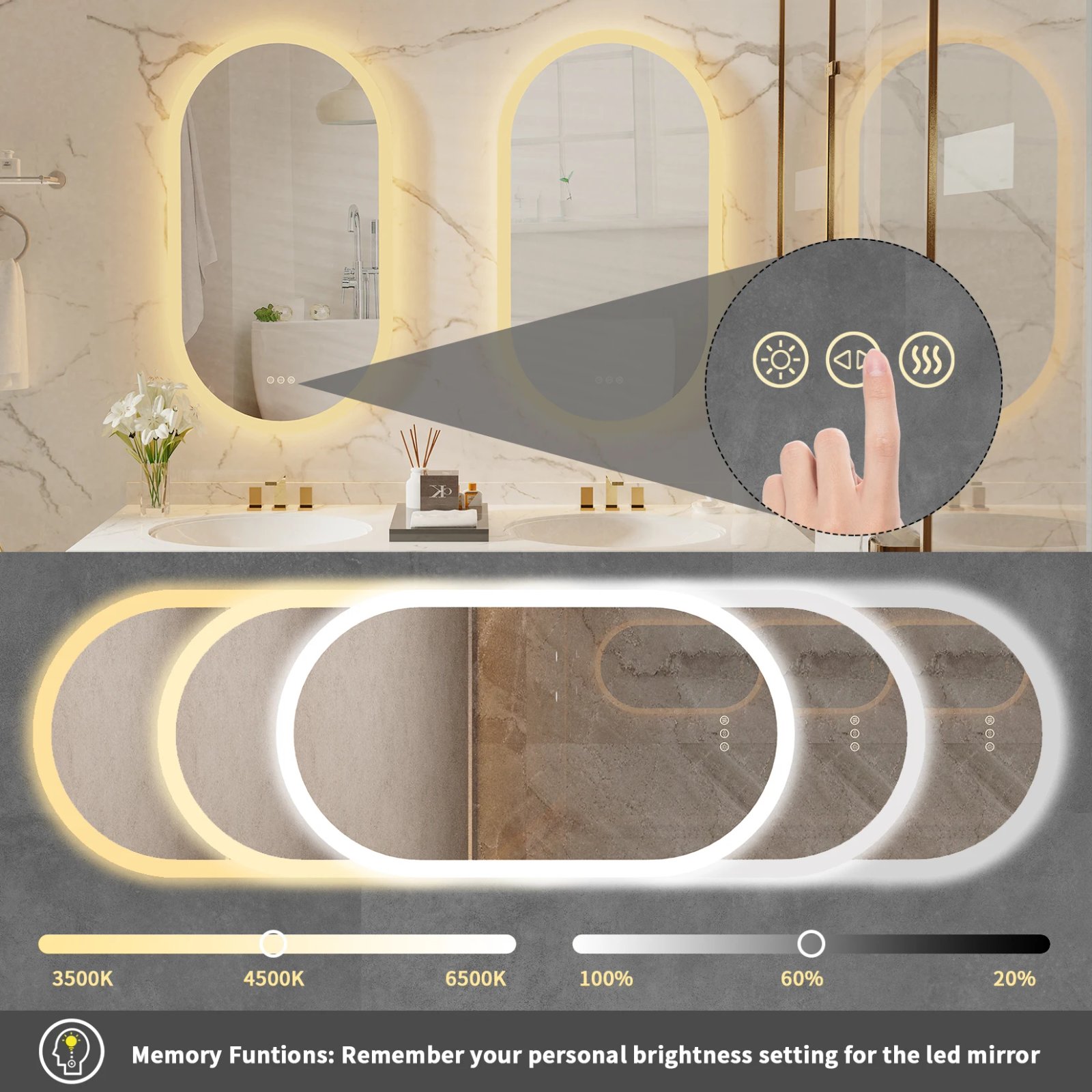 Led Bathroom Mirror for Wall Mounted Oval Lighted Vanity Mirror with Lights Backlit, Frameless Wall Mirror with Lights Anti-Fog Led Bathroom Mirror for Wall Mounted Oval Lighted Vanity Mirror with Lights Backlit, Frameless Wall Mirror with Lights Anti-Fog