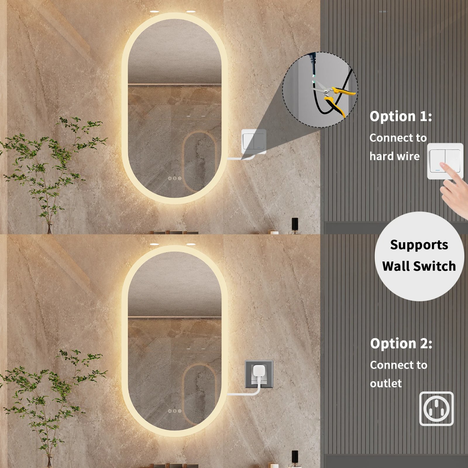 Led Bathroom Mirror for Wall Mounted Oval Lighted Vanity Mirror with Lights Backlit, Frameless Wall Mirror with Lights Anti-Fog Led Bathroom Mirror for Wall Mounted Oval Lighted Vanity Mirror with Lights Backlit, Frameless Wall Mirror with Lights Anti-Fog