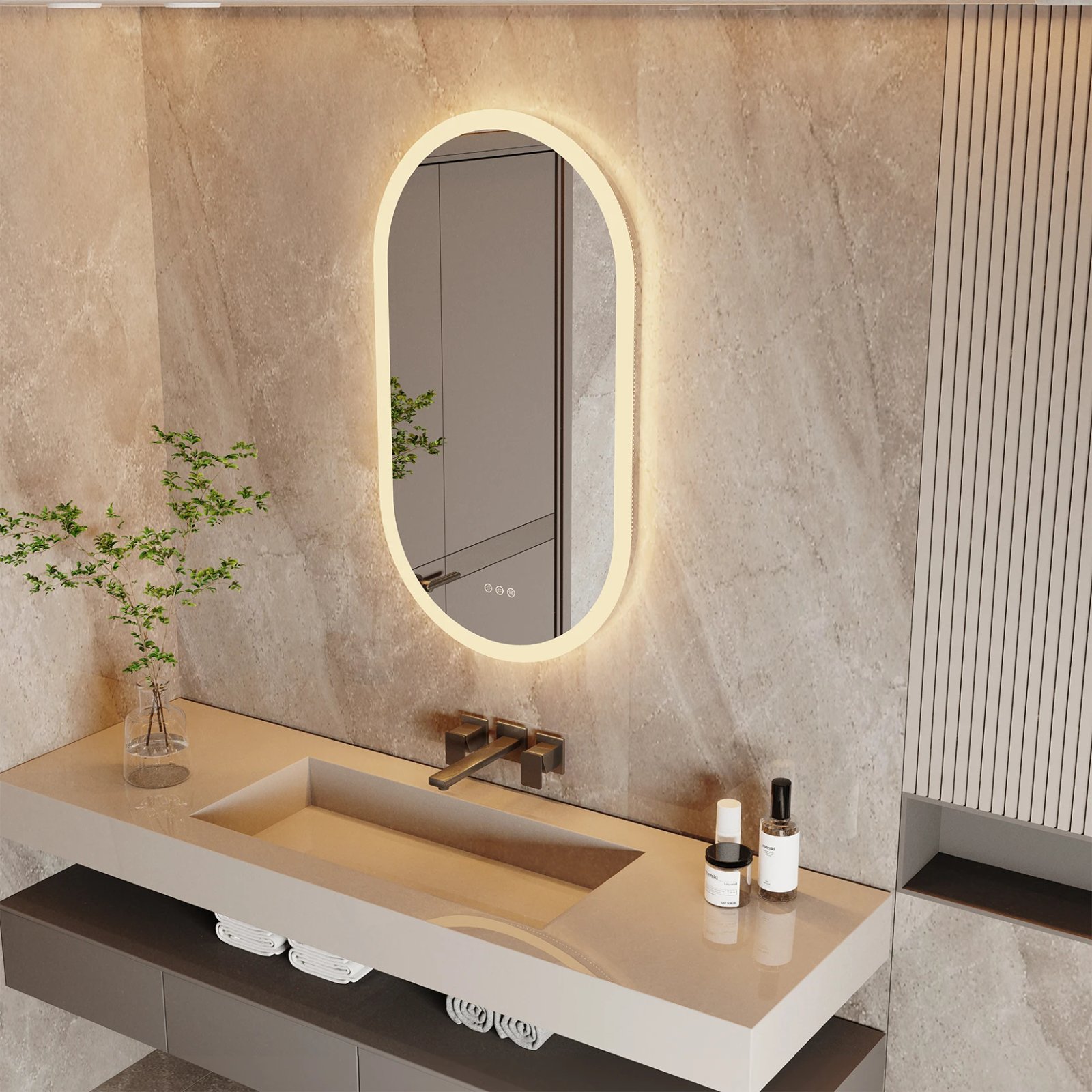 Led Bathroom Mirror for Wall Mounted Oval Lighted Vanity Mirror with Lights Backlit, Frameless Wall Mirror with Lights Anti-Fog Led Bathroom Mirror for Wall Mounted Oval Lighted Vanity Mirror with Lights Backlit, Frameless Wall Mirror with Lights Anti-Fog
