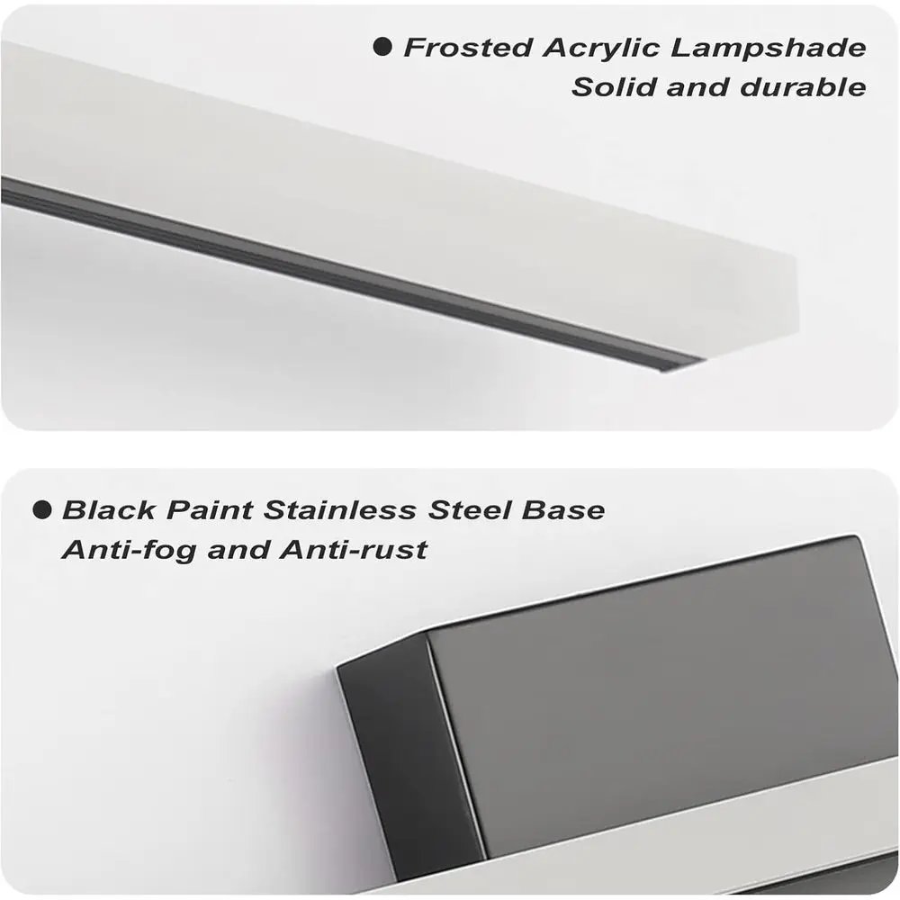 24 Modern Black LED Vanity Light Bar, 14W, IP44, 6000K Cool White for Bathroom Mirror