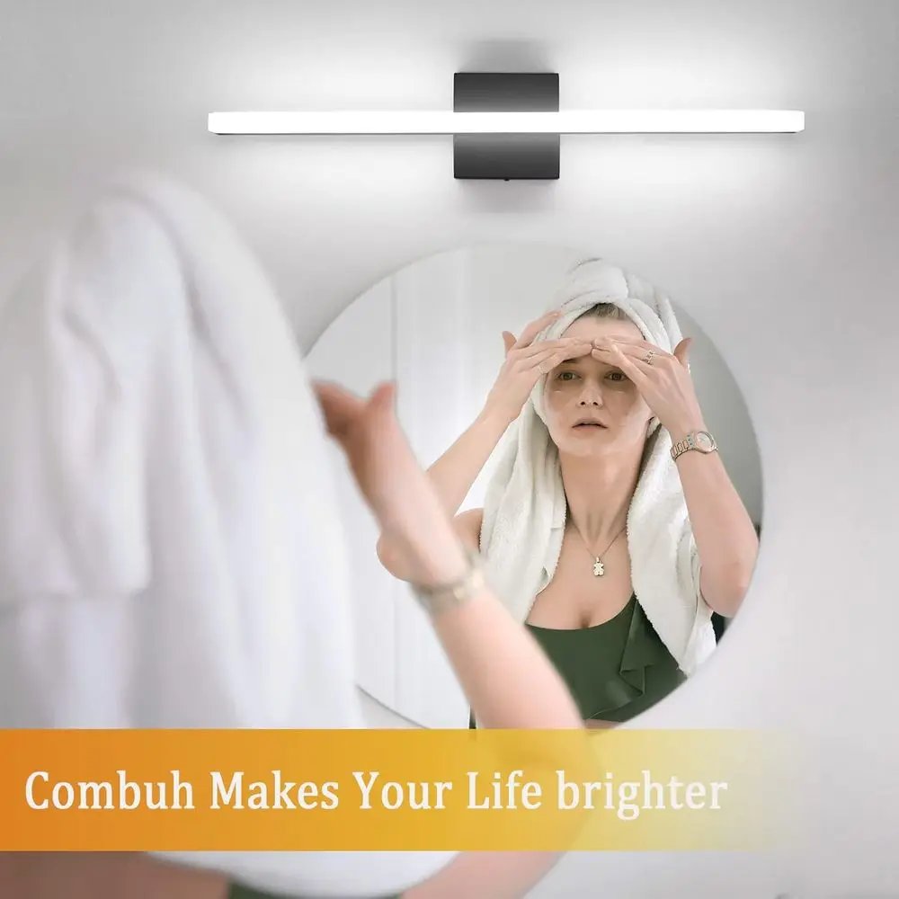 24 Modern Black LED Vanity Light Bar, 14W, IP44, 6000K Cool White for Bathroom Mirror