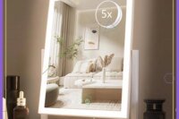 Lighted Makeup Mirror with 3 Color Modes, 5X Magnification, Smart Touch Control, 360° Rotation in White Gift Box
