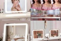 17 360° Swivel LED Vanity Mirror with Touch Control, 3 Color Modes & Dimmable Lights - White Makeup Desk Mirror