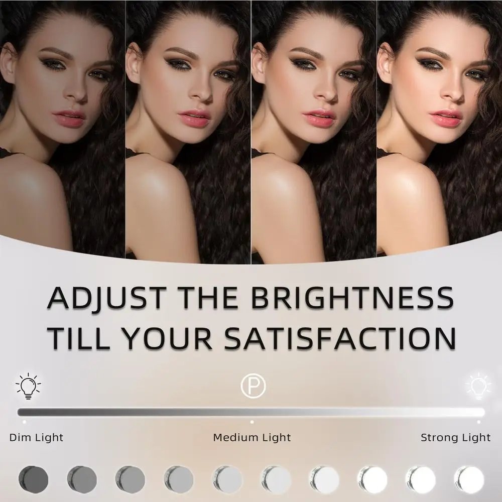 Hollywood Vanity Mirror with Smart Touch, 3-Color Dimmable Lights, 10X Magnification, 360° Swivel (White)