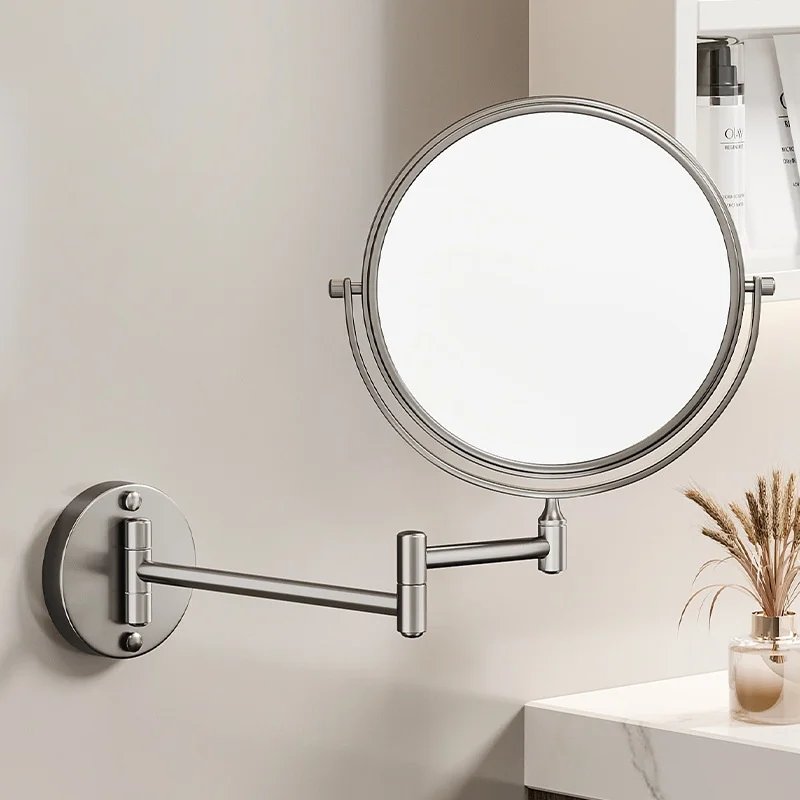 Wall mount Folding Brass Cosmetic Mirror 3X:1X magnifying Gray Dressing Mirror 6/ 8 Inch Makeup Mirror Black Mirror For Restroom