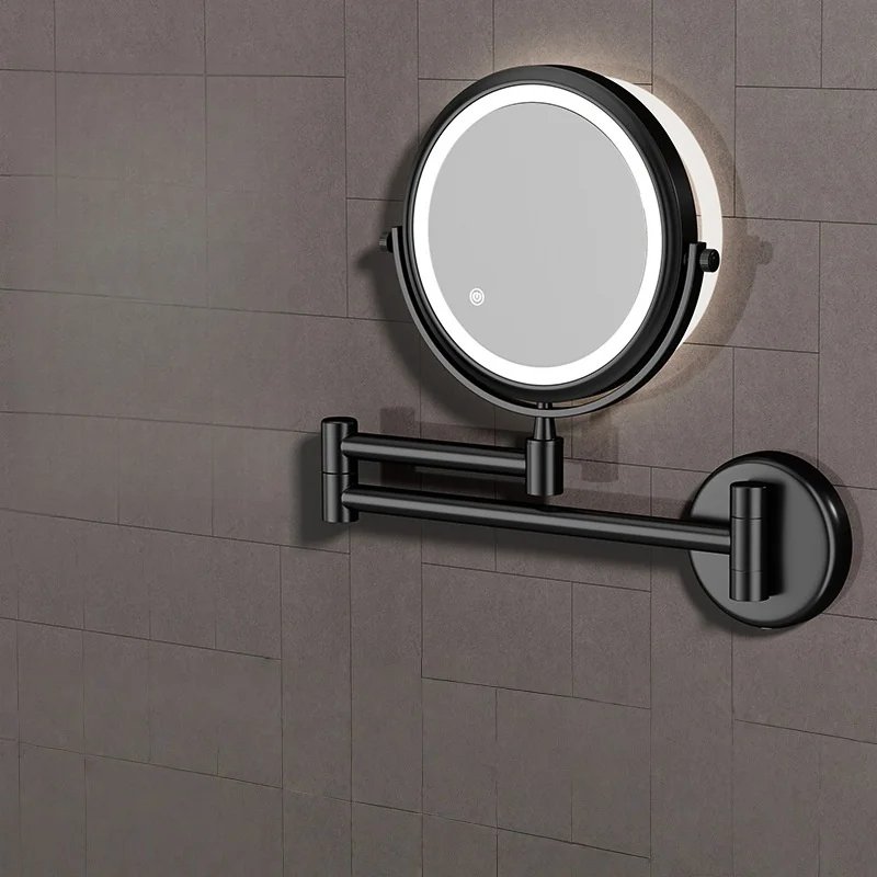 Wall mount Folding Brass Cosmetic Mirror 3X:1X magnifying Gray Dressing Mirror 6/ 8 Inch Makeup Mirror Black Mirror For Restroom