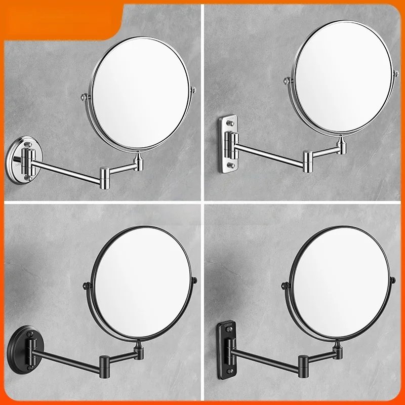 Wall mount Folding Brass Cosmetic Mirror 3X:1X magnifying Gray Dressing Mirror 6/ 8 Inch Makeup Mirror Black Mirror For Restroom