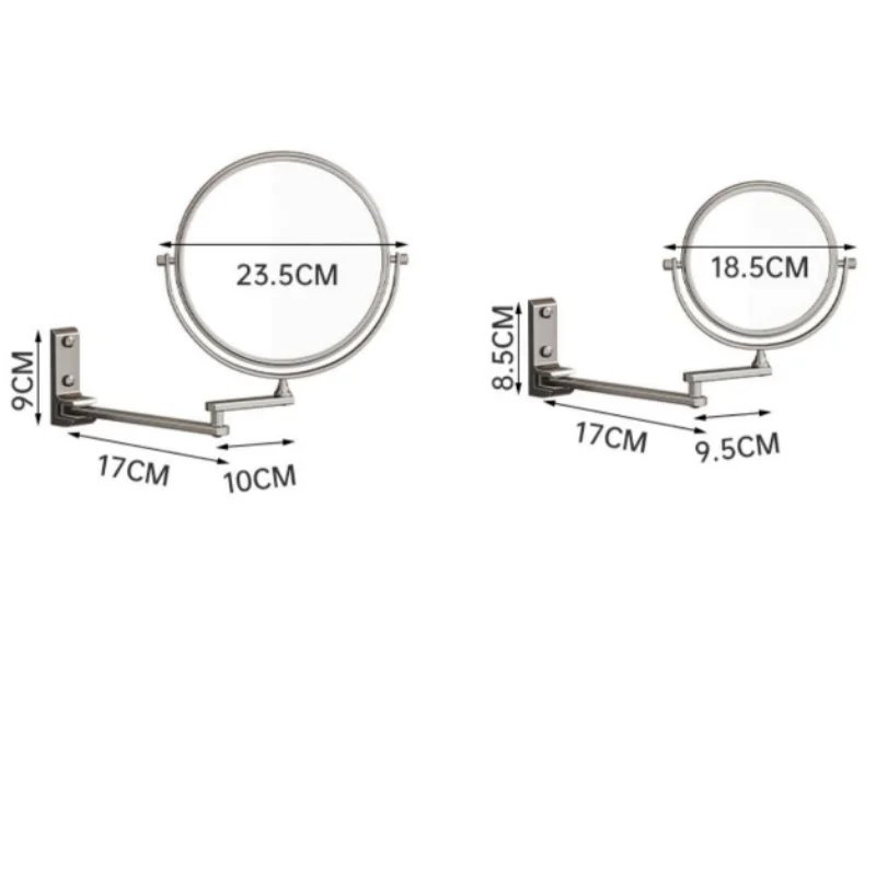 Wall mount Folding Brass Cosmetic Mirror 3X:1X magnifying Gray Dressing Mirror 6/ 8 Inch Makeup Mirror Black Mirror For Restroom