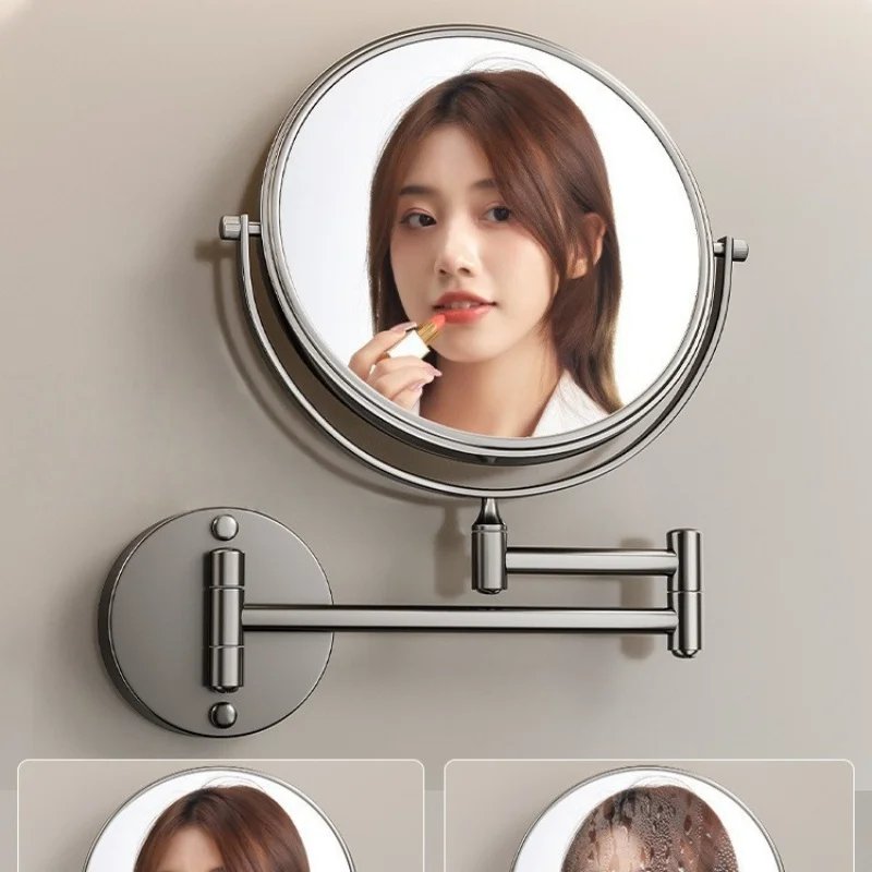 Wall mount Folding Brass Cosmetic Mirror 3X:1X magnifying Gray Dressing Mirror 6/ 8 Inch Makeup Mirror Black Mirror For Restroom