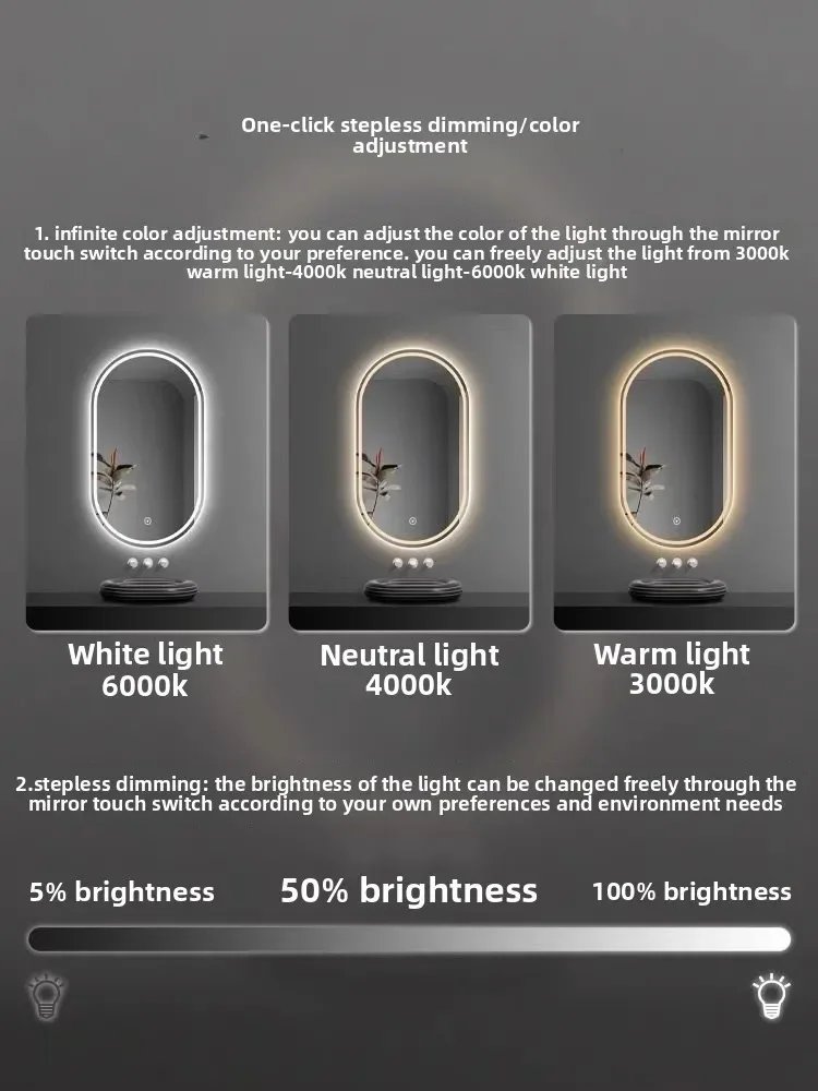 Fashion Oval Smart Mirror Defogging Bathroom Mirror with Light Led Vanity Mirror Wall Hanging Full Body Mirror Shower Mirror