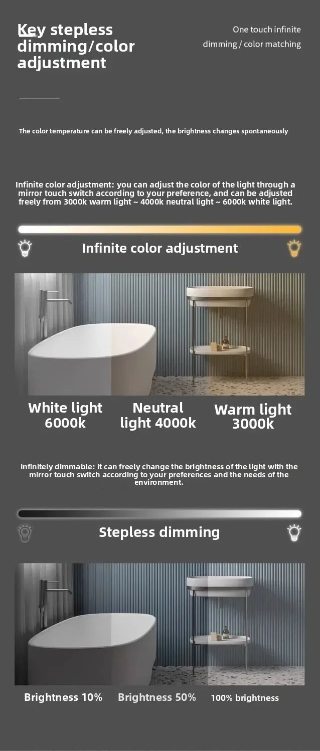 Fashion Oval Smart Mirror Defogging Bathroom Mirror with Light Led Vanity Mirror Wall Hanging Full Body Mirror Shower Mirror