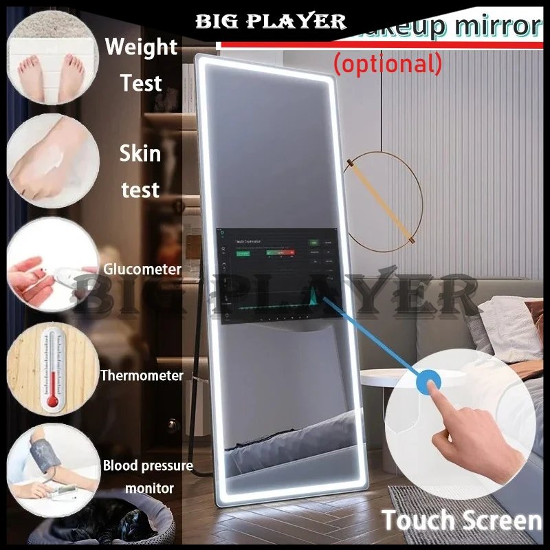 Vertical Smart Mirror Touch Screen Bathroom Vanity Waterproof Tempered Glass Rectangle Mirror with Apps LED Lighting Makeup