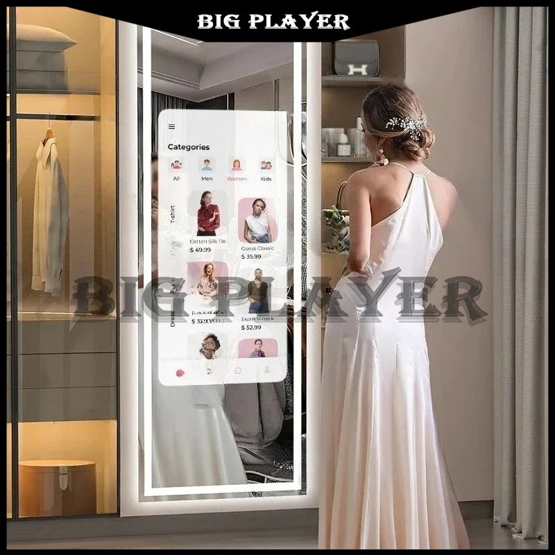 Vertical Smart Mirror Touch Screen Bathroom Vanity Waterproof Tempered Glass Rectangle Mirror with Apps LED Lighting Makeup