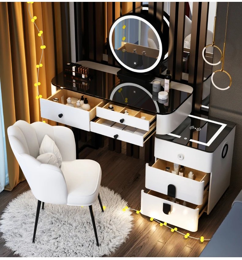 With Mirror And Lights Makeup Table Luxury Storage Women Dressing Table Comfortable Cosmetics Penteadeira Bedroom Furniture With Mirror And Lights Makeup Table Luxury Storage Women Dressing Table Comfortable Cosmetics Penteadeira Bedroom Furniture