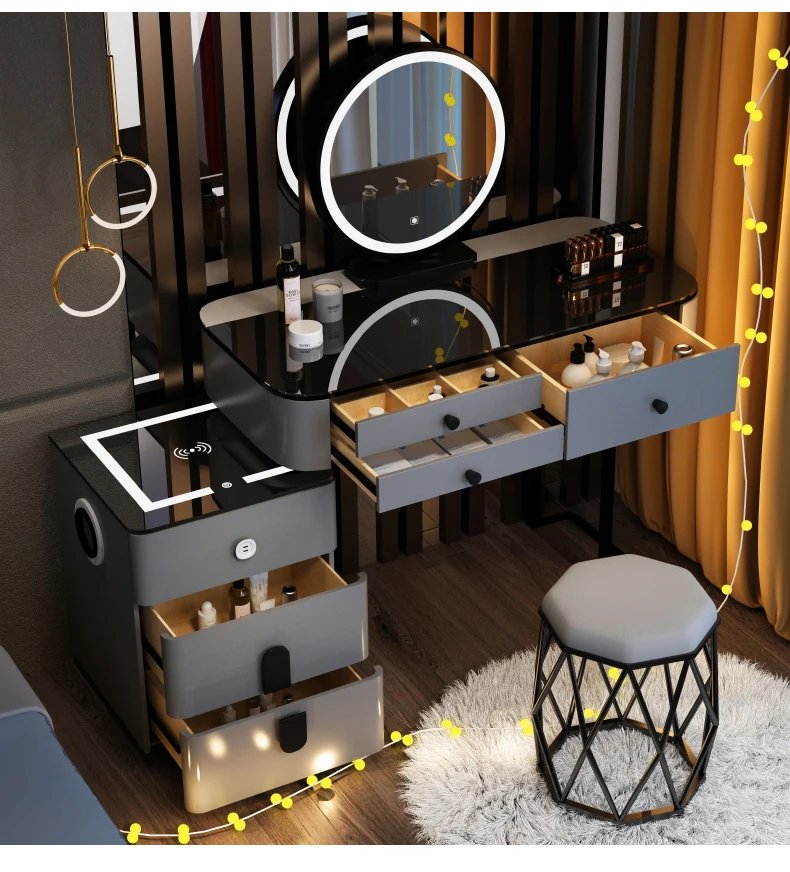 With Mirror And Lights Makeup Table Luxury Storage Women Dressing Table Comfortable Cosmetics Penteadeira Bedroom Furniture With Mirror And Lights Makeup Table Luxury Storage Women Dressing Table Comfortable Cosmetics Penteadeira Bedroom Furniture