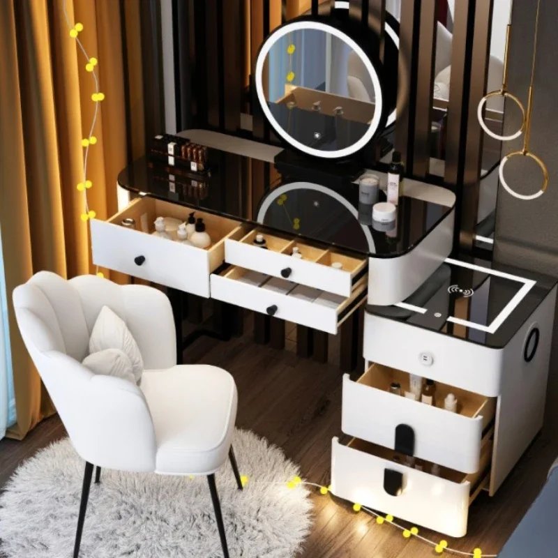 With Mirror And Lights Makeup Table Luxury Storage Women Dressing Table Comfortable Cosmetics Penteadeira Bedroom Furniture - Image 5