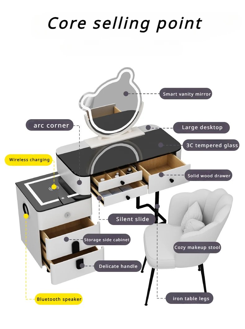 With Mirror And Lights Makeup Table Luxury Storage Women Dressing Table Comfortable Cosmetics Penteadeira Bedroom Furniture With Mirror And Lights Makeup Table Luxury Storage Women Dressing Table Comfortable Cosmetics Penteadeira Bedroom Furniture