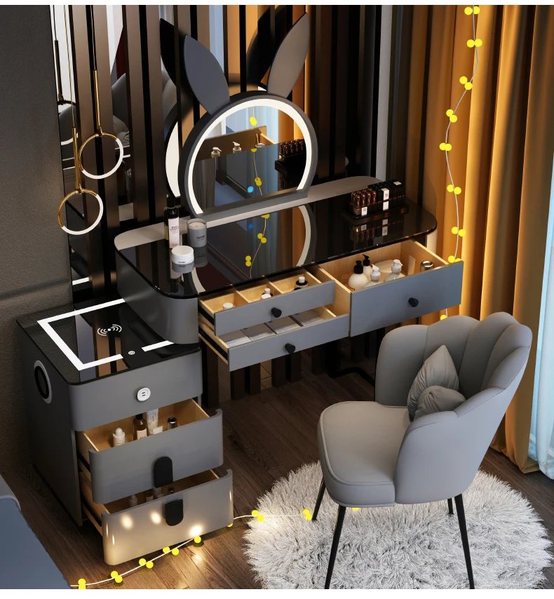 With Mirror And Lights Makeup Table Luxury Storage Women Dressing Table Comfortable Cosmetics Penteadeira Bedroom Furniture With Mirror And Lights Makeup Table Luxury Storage Women Dressing Table Comfortable Cosmetics Penteadeira Bedroom Furniture