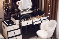 With Mirror And Lights Makeup Table Luxury Storage Women Dressing Table Comfortable Cosmetics Penteadeira Bedroom Furniture