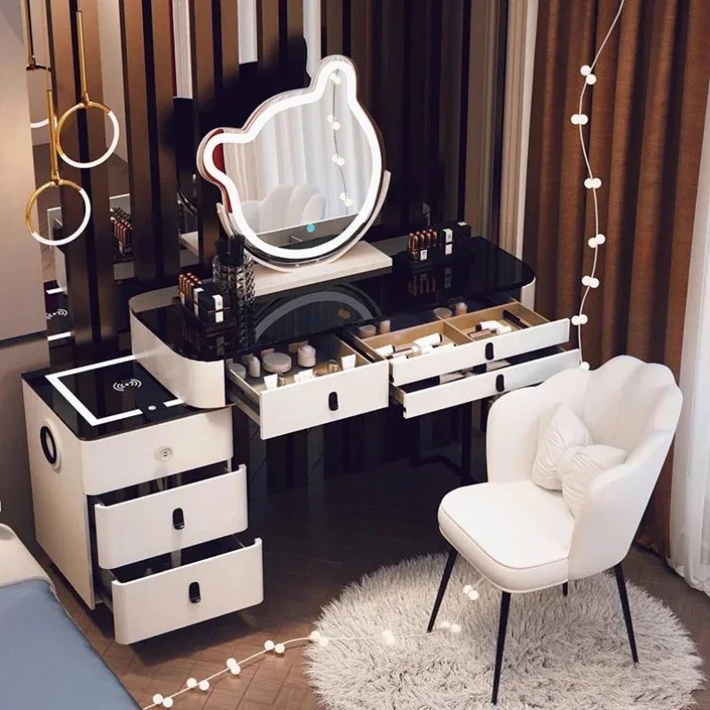 With Mirror And Lights Makeup Table Luxury Storage Women Dressing Table Comfortable Cosmetics Penteadeira Bedroom Furniture