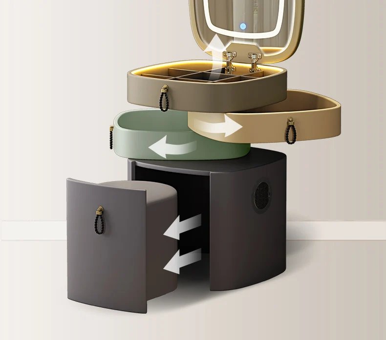 Lights Mirror Vanity Table Jewelry Bluetooth Charging Girl Makeup Bedroom Dressers Drawers Cabinet Set Coiffeuse Furniture Home