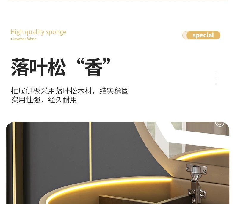 Lights Mirror Vanity Table Jewelry Bluetooth Charging Girl Makeup Bedroom Dressers Drawers Cabinet Set Coiffeuse Furniture Home