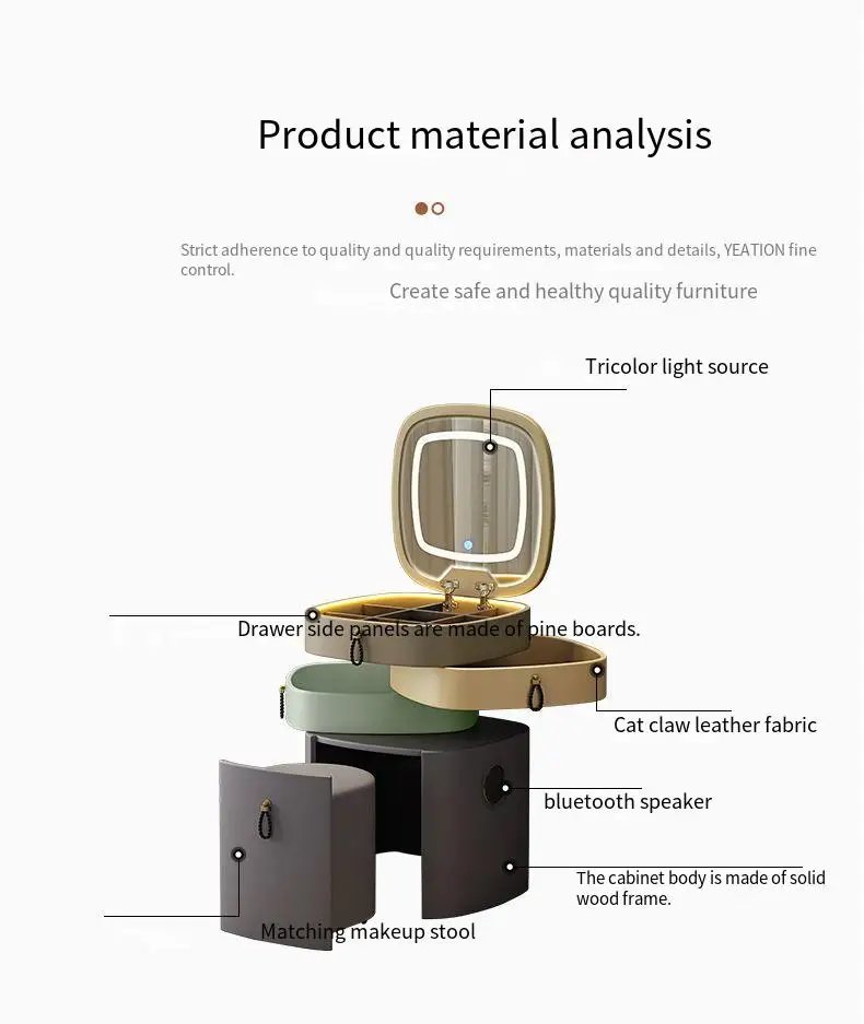 Lights Mirror Vanity Table Jewelry Bluetooth Charging Girl Makeup Bedroom Dressers Drawers Cabinet Set Coiffeuse Furniture Home