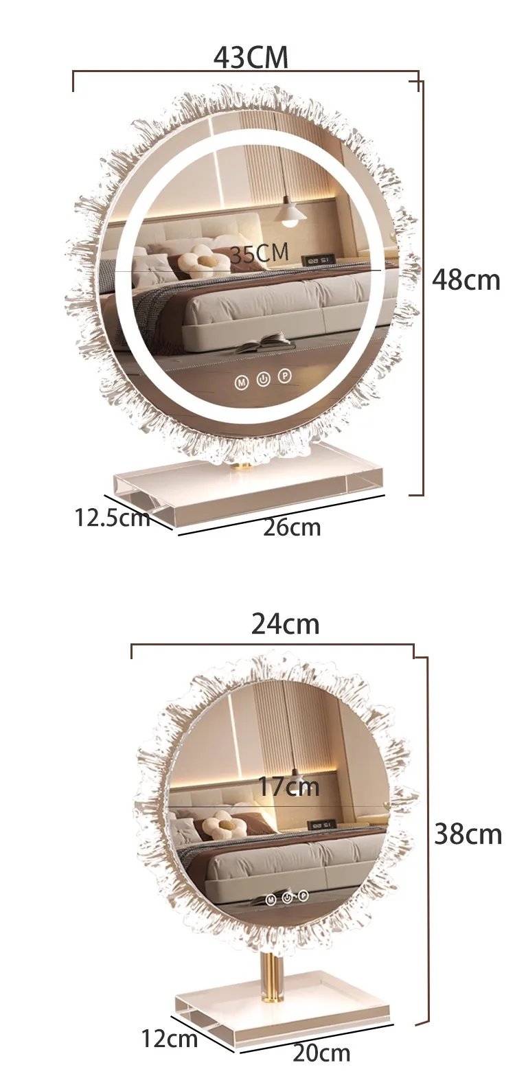 Dressing table makeup mirror with light desktop rotating vanity mirror smart touch beauty fill light mirror