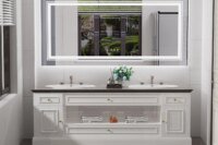 63" x 32" Extra Large LED Light Backlit Bathroom Mirror Dual Lights Makeup Anti-Fog Memory 3 Colors Dimmable With Touch Button