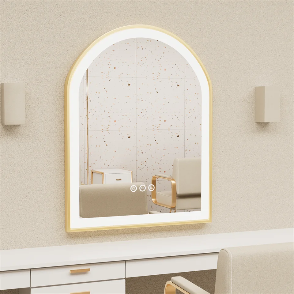 LUVODI Arched Framed Bathroom Mirror with Lights Washroom Wall Dressing Makeup Mirror with Demister
