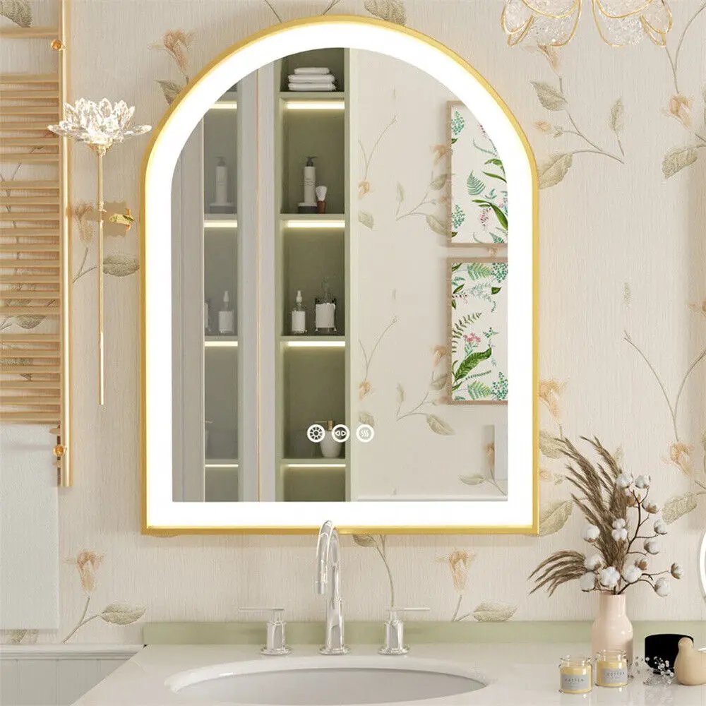 LUVODI Arched Framed Bathroom Mirror with Lights Washroom Wall Dressing Makeup Mirror with Demister