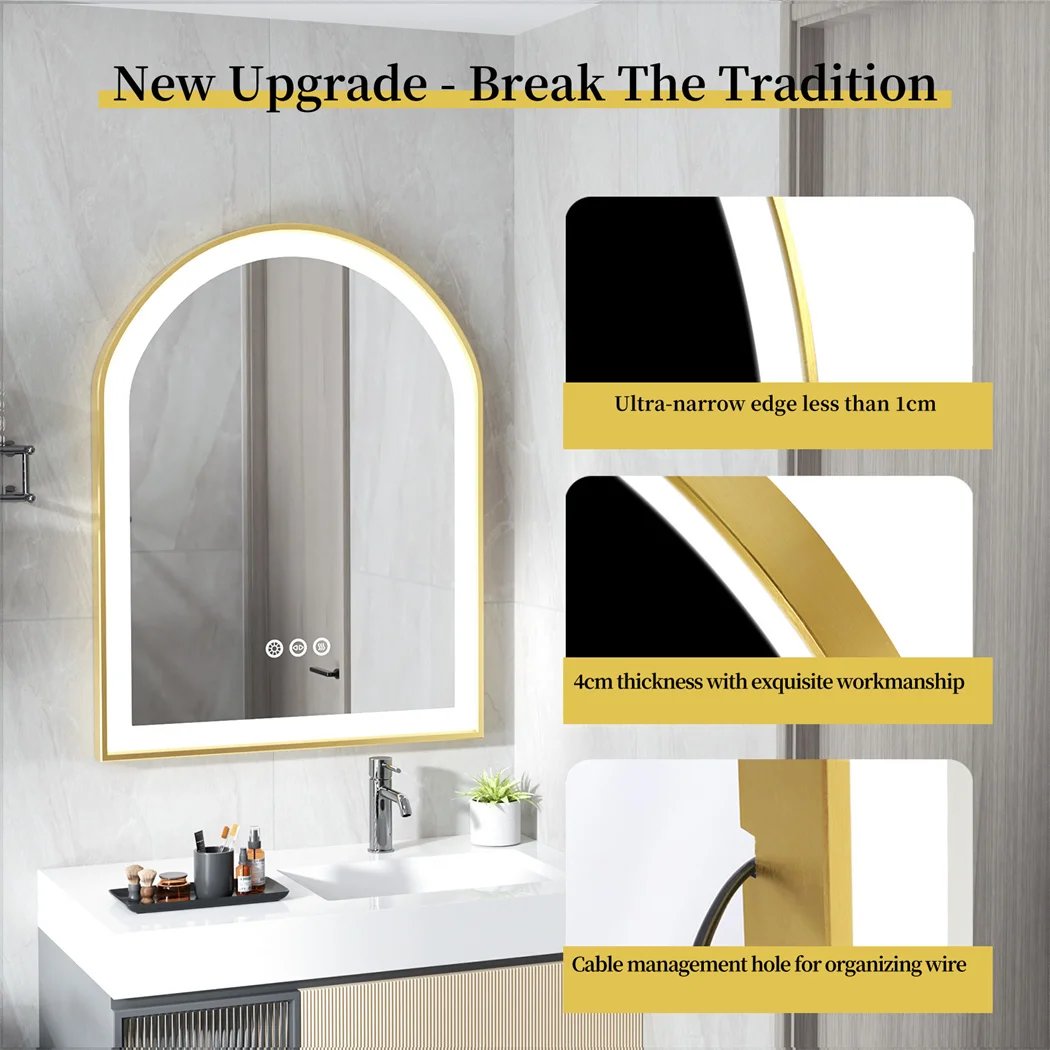 LUVODI Arched Framed Bathroom Mirror with Lights Washroom Wall Dressing Makeup Mirror with Demister