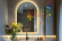 60x90CM Arched LED Mirror for Bathroom Backlight Wall Vanity Mirror w/ Bluetooth, Date and Time, Touch Antifog, Digital Display