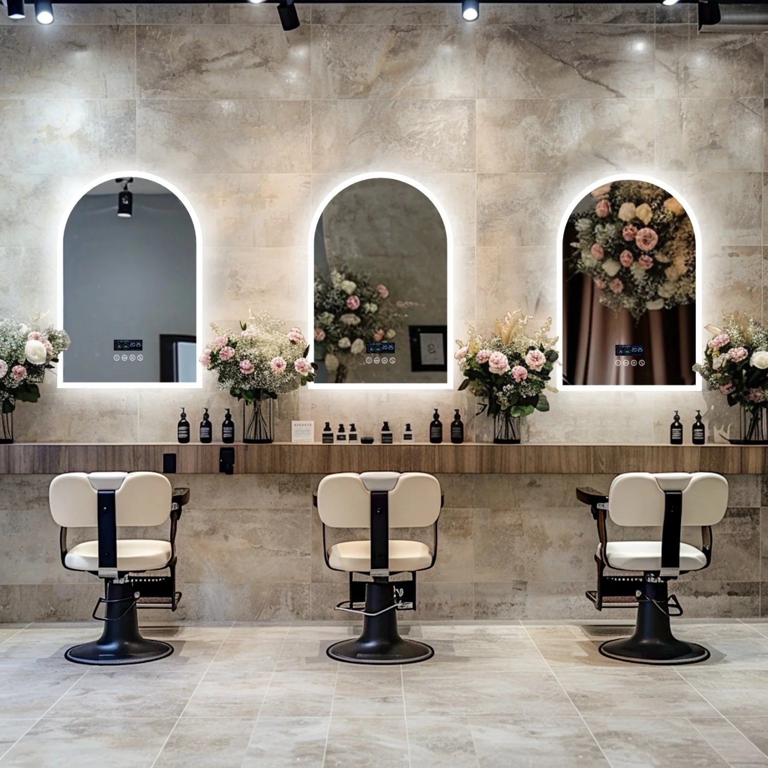 60x90CM Arched LED Mirror for Bathroom Backlight Wall Vanity Mirror w/ Bluetooth, Date and Time, Touch Antifog, Digital Display