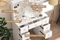 Refined Oak Makeup Vanity with LED-Lit Mirror – Touch-Adjustable Light & Spacious Shelves