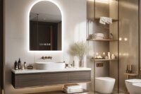 LUVODI Arched Illuminate Backlit Bathroom Mirror Smart Touch Screen Vanity Mirror with LED Light,Time and Temperature Display