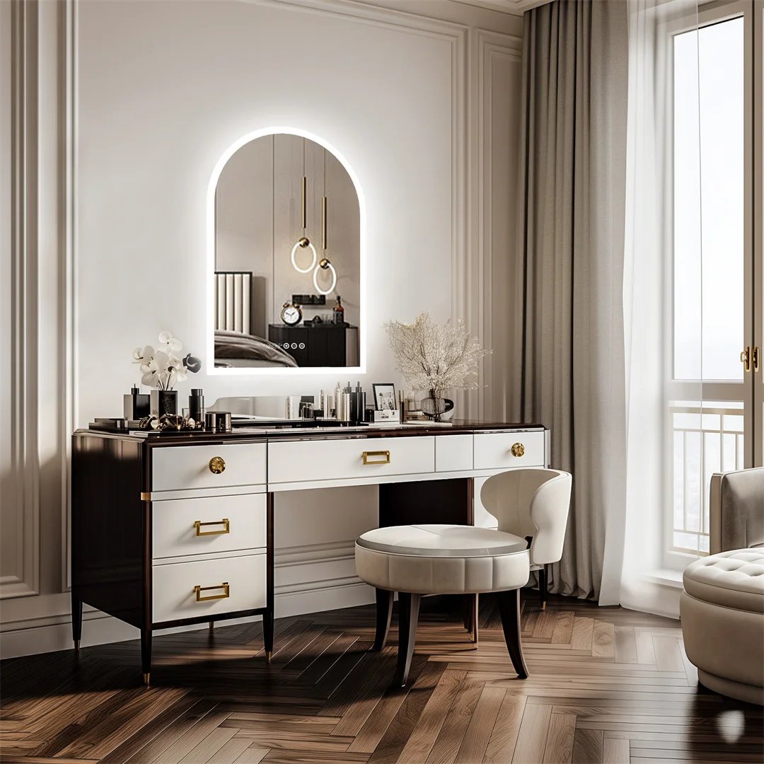 LUVODI Arched Illuminate Backlit Bathroom Mirror Smart Touch Screen Vanity Mirror with LED Light,Time and Temperature Display