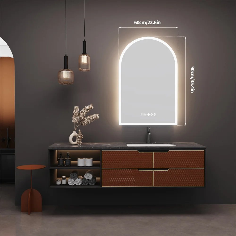 LUVODI Arched Illuminate Backlit Bathroom Mirror Smart Touch Screen Vanity Mirror with LED Light,Time and Temperature Display