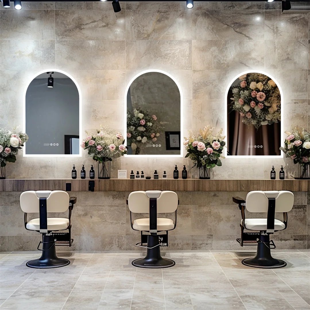 LUVODI Arched Illuminate Backlit Bathroom Mirror Smart Touch Screen Vanity Mirror with LED Light,Time and Temperature Display