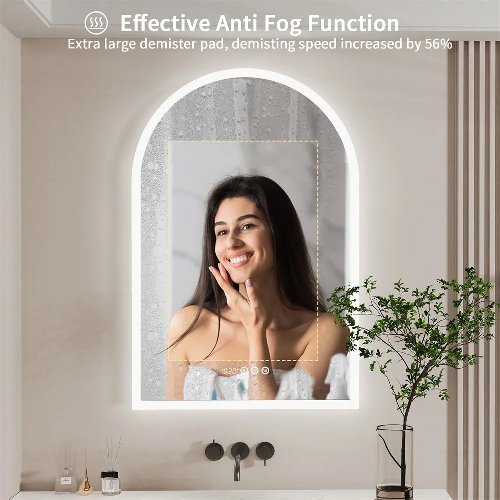 LUVODI Arched Illuminate Backlit Bathroom Mirror Smart Touch Screen Vanity Mirror with LED Light,Time and Temperature Display