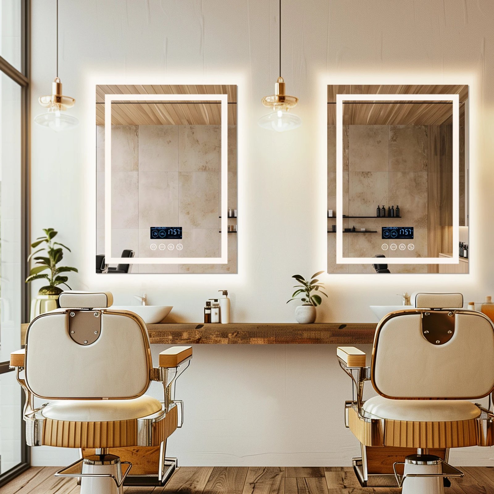 Square LED Lighted Bathroom Mirror with Bluetooth Speaker Smart Wall Vanity Mirror Front-lit and Backlight Touch Antifog