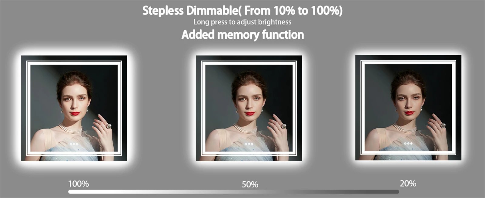 LED Bathroom Mirror Square Wall Mirror with Dimmable Lighted Touch Sensor and Demister Pad IP65 Waterproof Backlit + Front Light