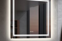 LED Bathroom Mirror Square Wall Mirror with Dimmable Lighted Touch Sensor and Demister Pad IP65 Waterproof Backlit + Front Light