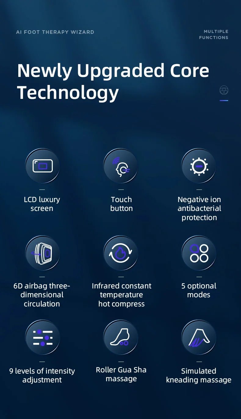 Smart Airbag Wrap Stretching Up Heated Balance Foot Pneumatic Well Massager With Remote Control