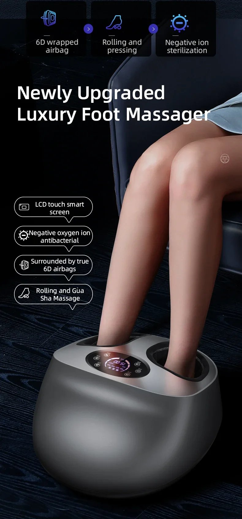 Smart Airbag Wrap Stretching Up Heated Balance Foot Pneumatic Well Massager With Remote Control