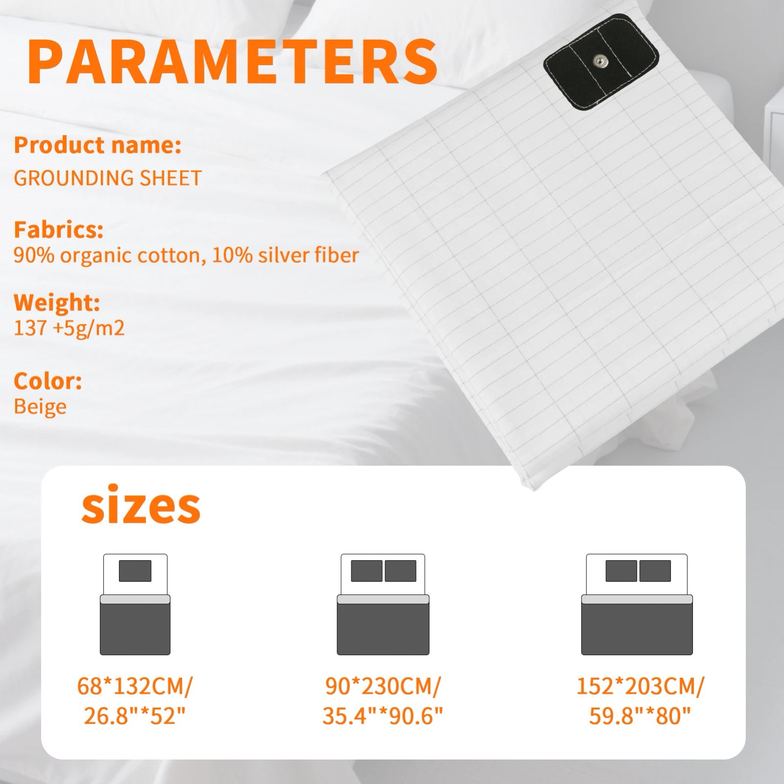 Grounding Mat Grounding Bed Sheet with 10% Silver Fiber & 90% Organic Cotton Natural Wellness and Healthy Earth Energy