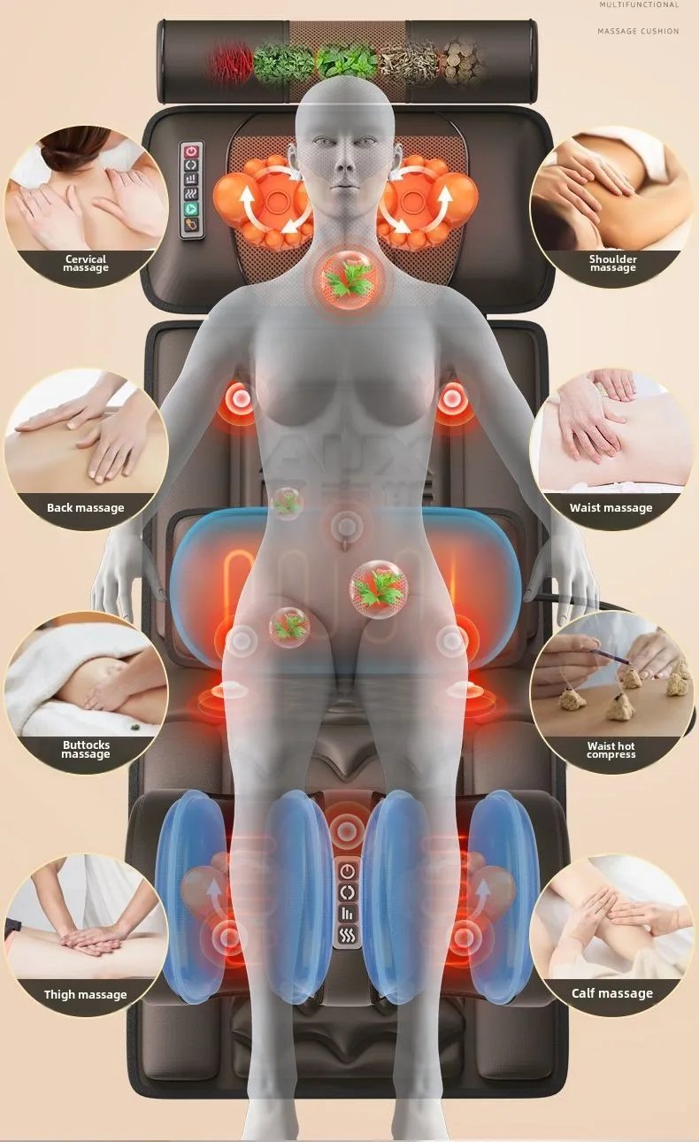 Multifunctional Lumbar Traction Massage Mattress Cushion Full Body Electric Shoulder Neck Waist Back Vibrations Removable Gift