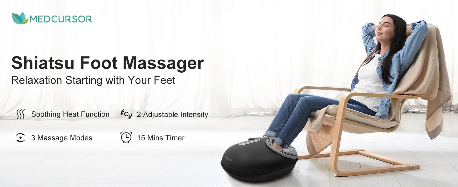 Medcursor Shiatsu Foot Massager Machine with Heat Roller Muscle Relaxation Pain Relief Electric Fully Wrapped Foot Massage